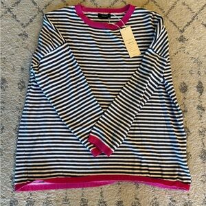 Striped Navy and White Sweater with Pink Accents